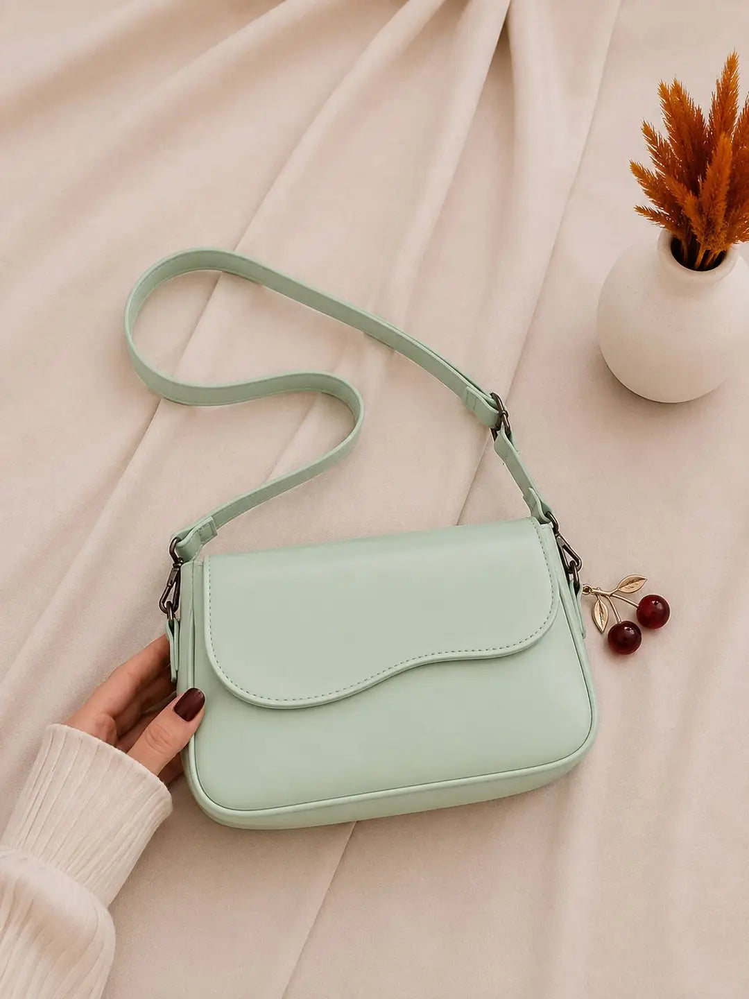 Leather Plain Shoulder Bag