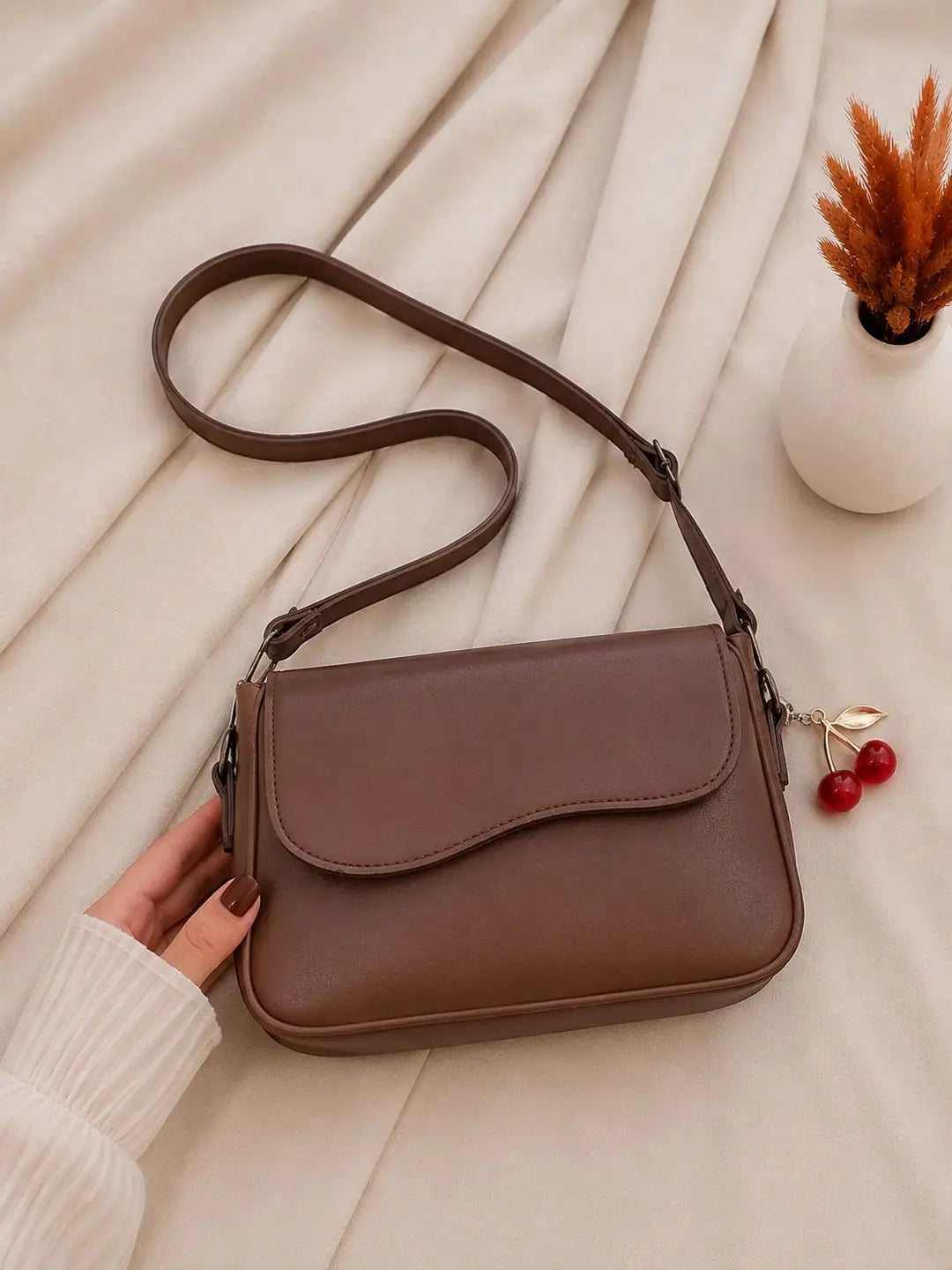 Leather Plain Shoulder Bag