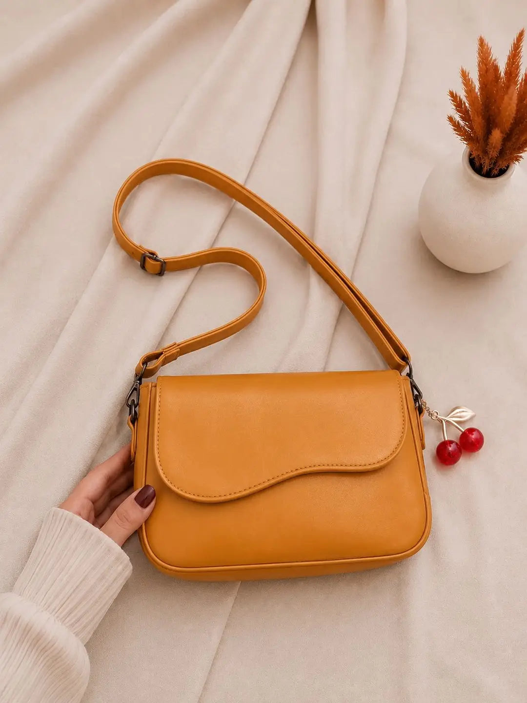 Leather Plain Shoulder Bag