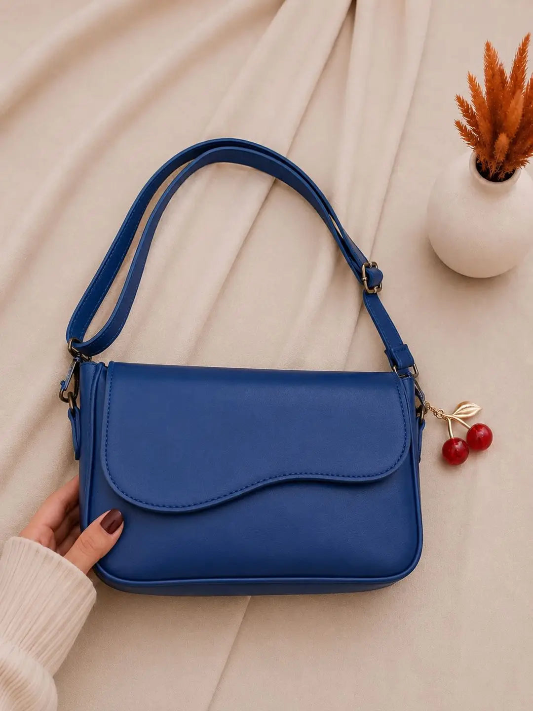 Leather Plain Shoulder Bag