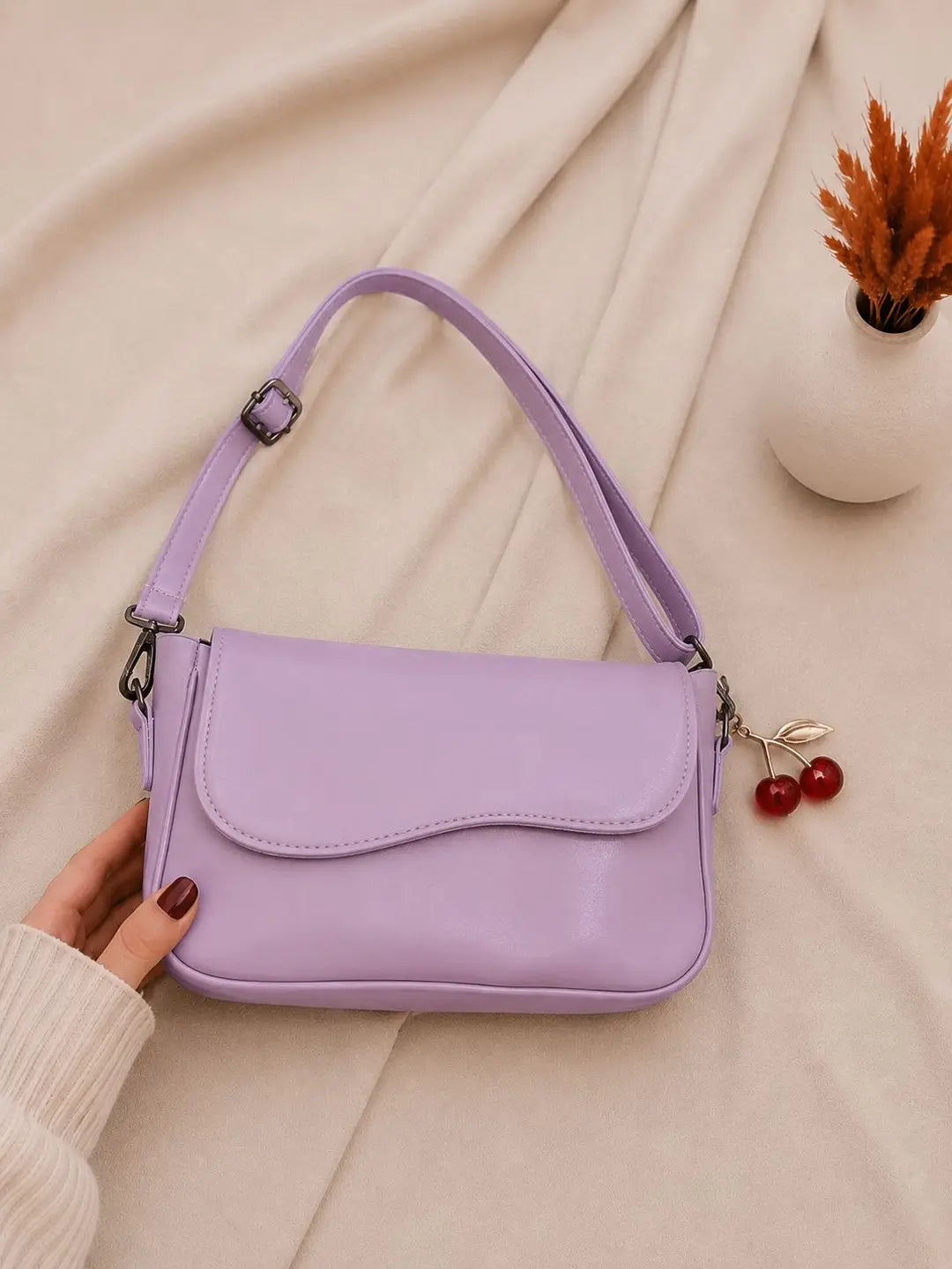 Leather Plain Shoulder Bag
