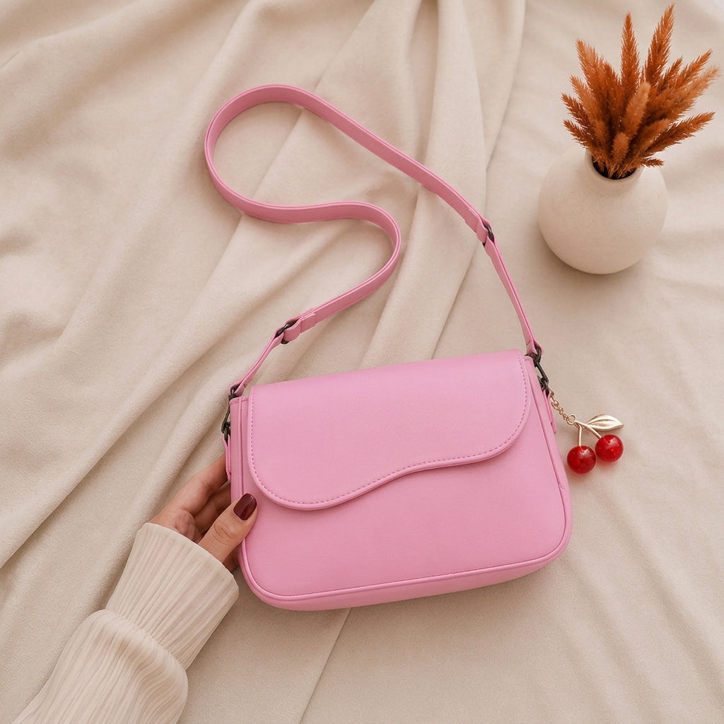 Leather Plain Shoulder Bag